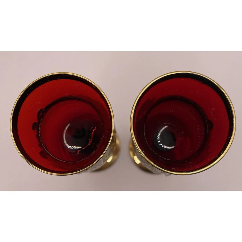 Vintage RED Tre Fuochi Murano Venetian Glass Aperitif Set gold Plated Italy